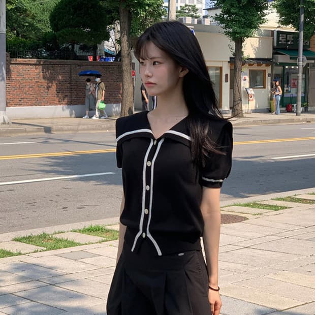 evmoiu 에브모우 세일러 카라 가디건