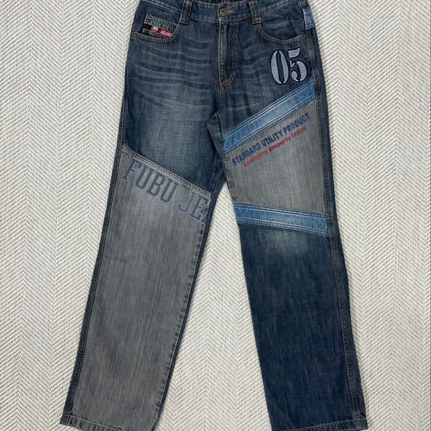 FUBU 패치워크 와이드 데님팬츠 76 30인치