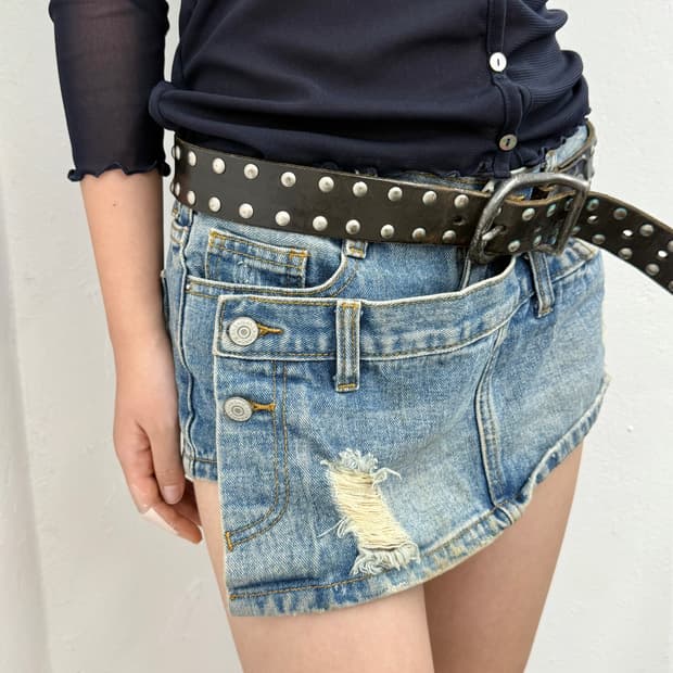 워싱 레이어드 디테일 숏츠