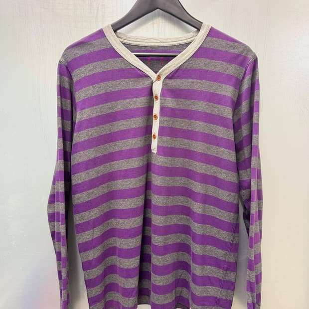 Paul Smith 폴스미스 퍼플 스트라이프 패턴 헨리넥 롱슬리브 티셔츠
