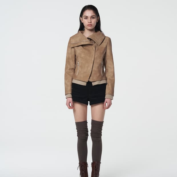 세틀포문 다이애그널 레더 자켓 베이지 s