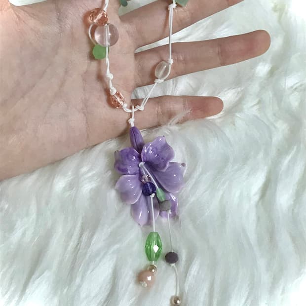 페어리 오키드 연보라 드롭 비즈 끈 길이조절 목걸이