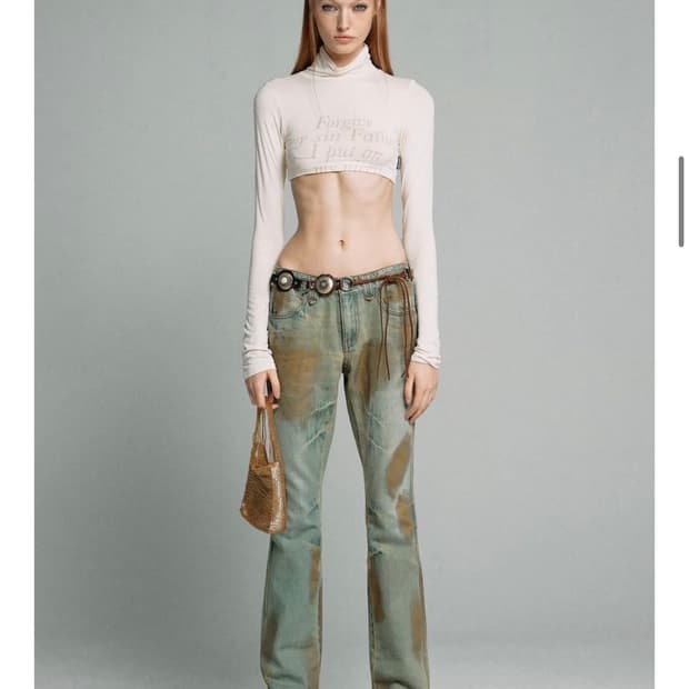 스컬프터 sculptor 메탈 브러쉬드 부츠컷 데님 팬츠 카키 (새상품)