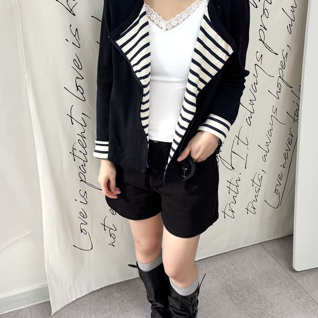 SAINT JAMES 스트라이프 포인트 라이더 니트 재킷