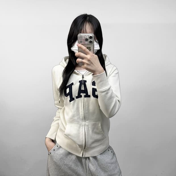 갭 Gap 스펠 로고 후드집업 아이보리