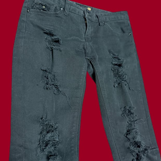 대미지 스키니진 블랙 28