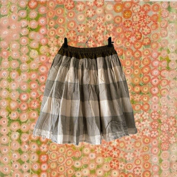 Beams Boy 빔즈보이 브라운 체크 플레어 스커트