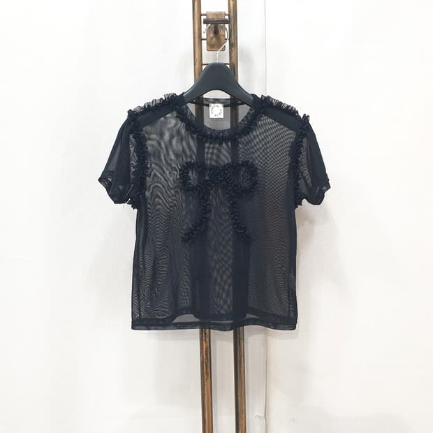 노피셜노피스 리본 메쉬 티셔츠 S