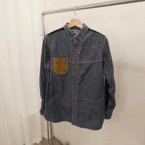 준야 와타나베 체크 패치 데님 셔츠