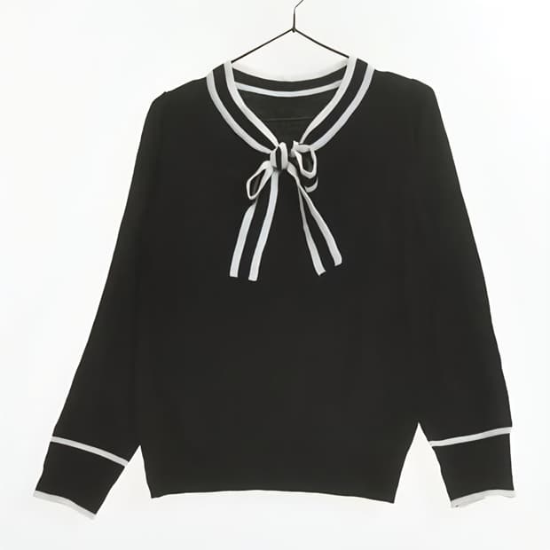 빈티지 리본 배색 니트