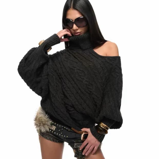 Jyosei 목 폴라 니트 차콜