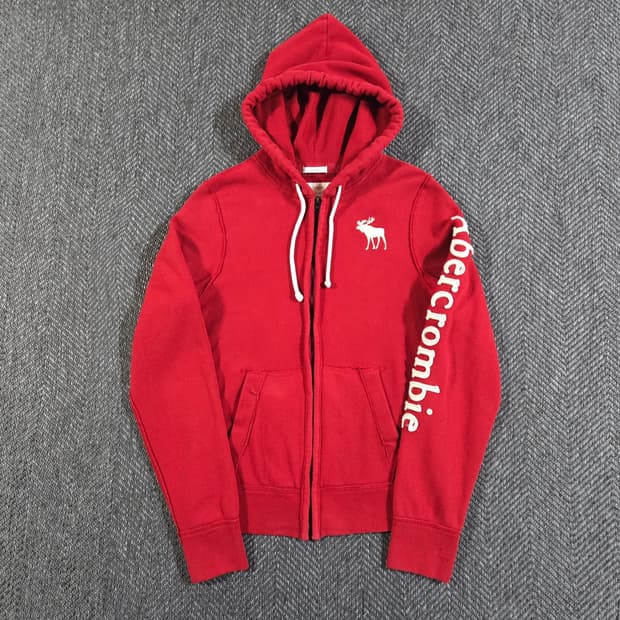 아베크롬비 Y2K 순록 자수 로고 레드 후드집업