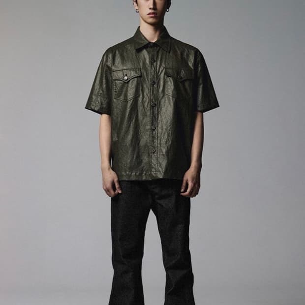 낫포너드  Wrinkle Leather Half Shirt - Khaki