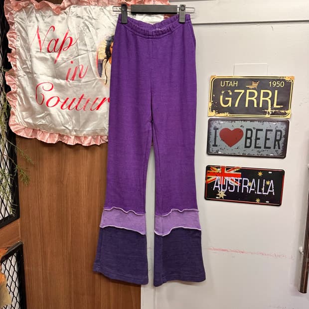 Purple Bootcut Banded Cotton Pants 