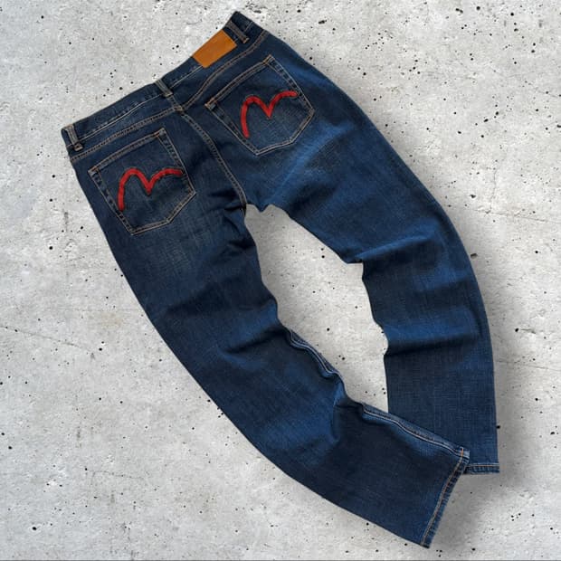 [32] Evisu 에비수 청바지 데님 레드 백포켓 팬츠 D613