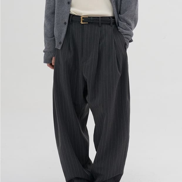 노운] wide tapered pants (stripe charcoal)