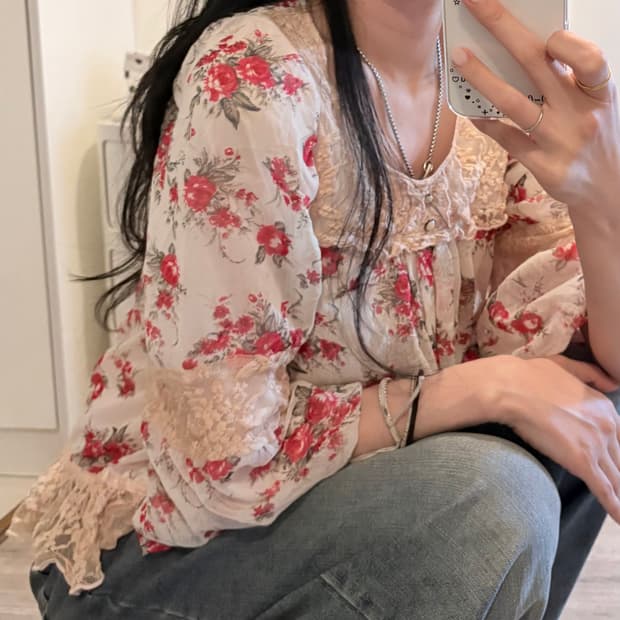 Mori girl floral lace Blouse