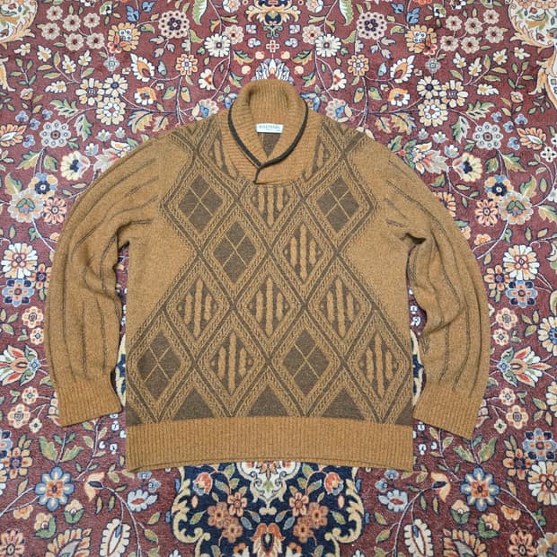 발망 빈티지 아가일 숄칼라 니트 (100)