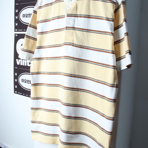 (XL-2XL) 에이글 반팔 카라 티셔츠 차이나넥 스트라이프-H32202