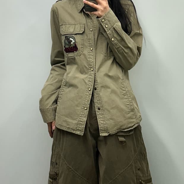 지프 y2k 와투케 카키 웨스턴 셔츠