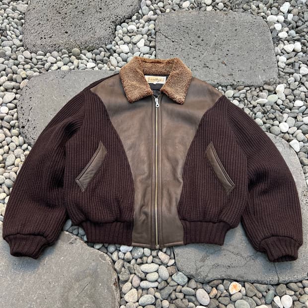 VINTAGE Jc De Castelbajac 카스텔바작 가죽 니트 봄버