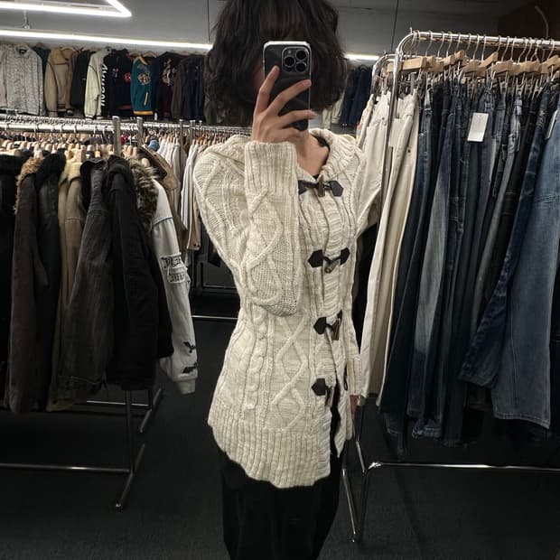 M)HEALTHY KAREN 빈티지 여성 케이블 니트 더플 코트