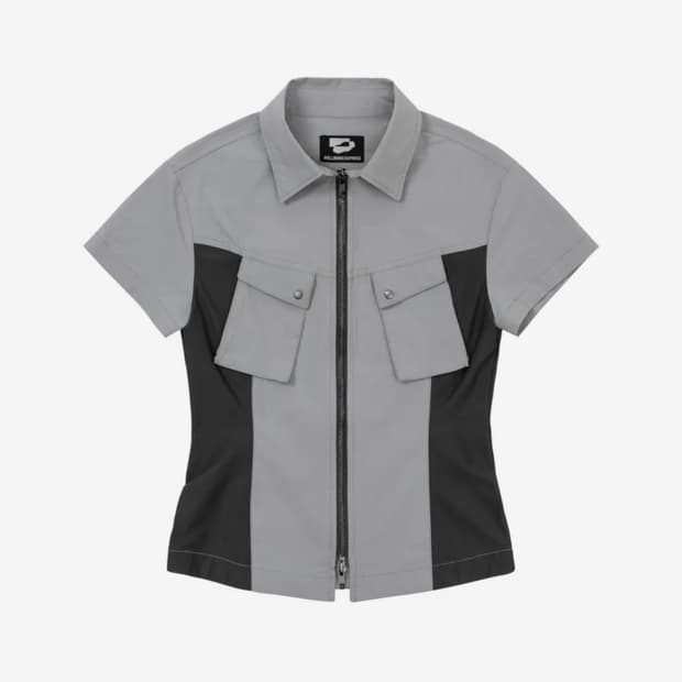 웰빙익스프레스 Panelled Zip Up Shirt Grey