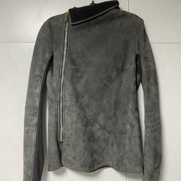 릭오웬스 13fw 하이넥 램스킨 사선지퍼 레더자켓