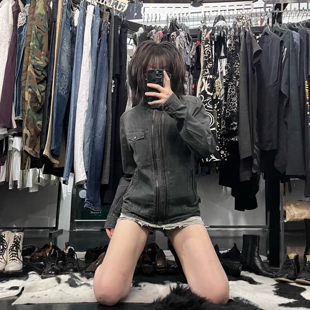 버클 데님 자켓