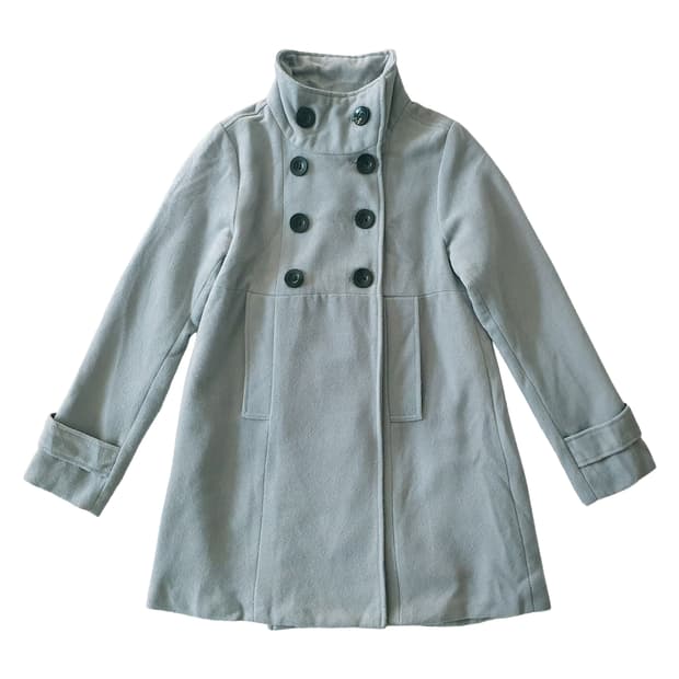 하이넥 하프 코트 블루 그레이