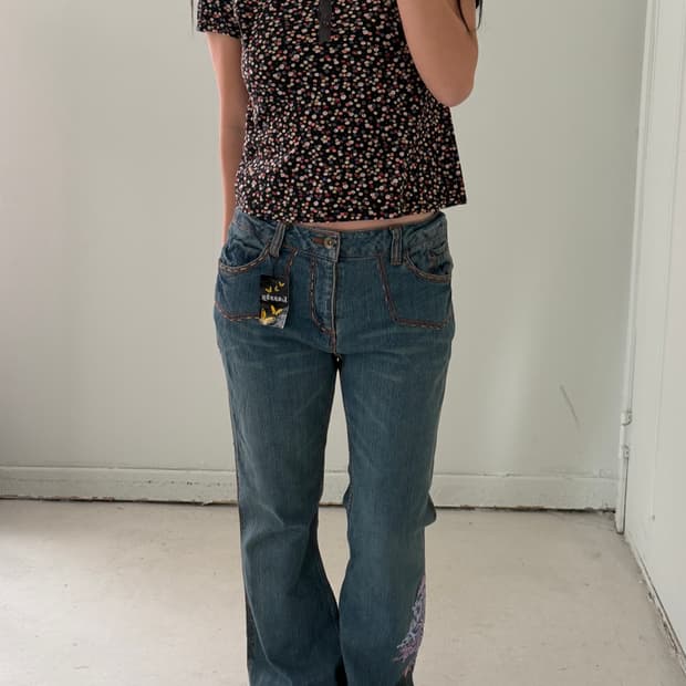 일본빈티지 잔꽃 플로럴 숏반팔