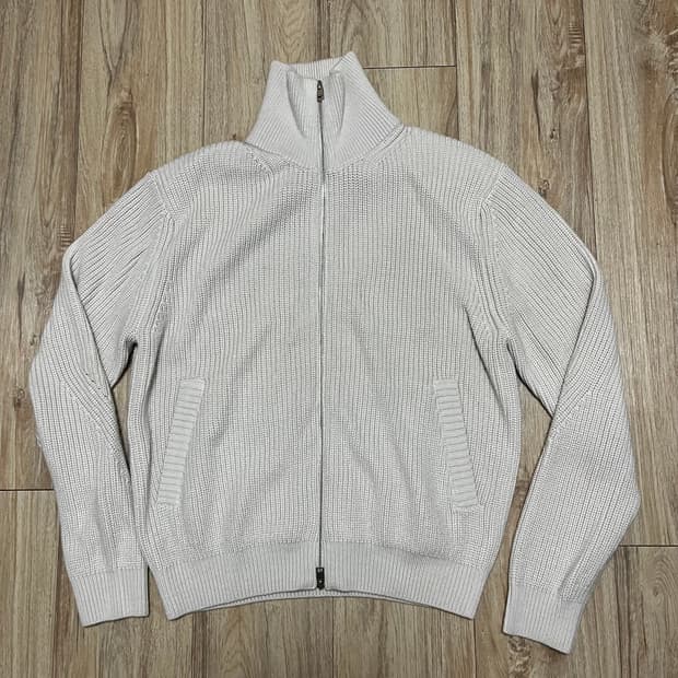 인템포무드 오블리크 라인 메리노 울 풀 집업_아몬드밀크 XL