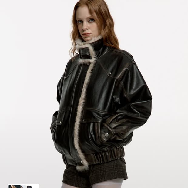 러프넥 워싱레더 무스탕자켓