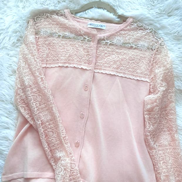 달천깔 딸기우유 핑크 레이스 가디건 /스나계 히메갸루 양산형 모리걸