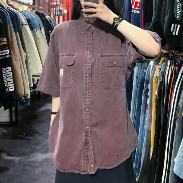 [IM] Carhartt 칼하트 데님 반팔 셔츠 레드 브라운