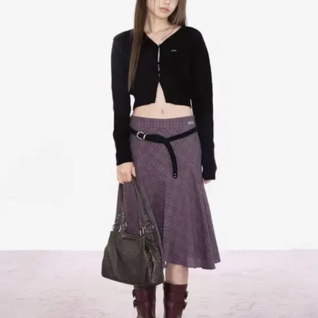 애즈온 런던 체크 미디스커트