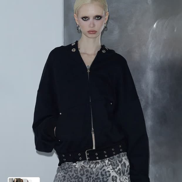 분트 아일렛 벨트 후드집업 블랙