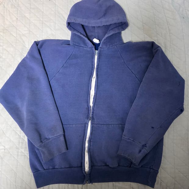 [L] 70s 빈티지 노브랜드 트래쉬드 후드집업 네이비
