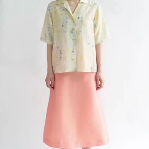 Teak 티크 / 다이드 오픈 카라 실크 셔츠