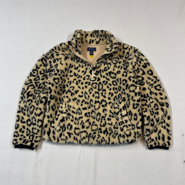 M) 폴로 랄프로렌 아동용 키드 레오파드 털 후리스 집업
