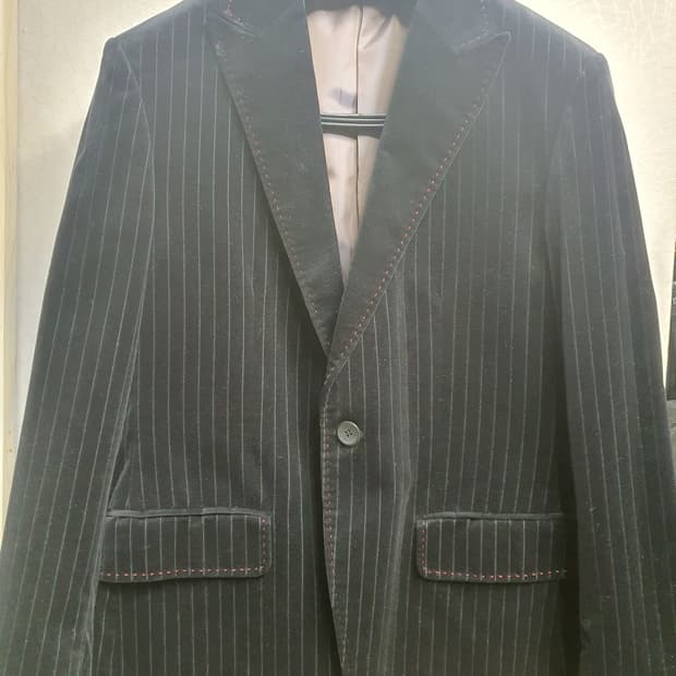 지이크 스트라이프 벨벳 블레이저 