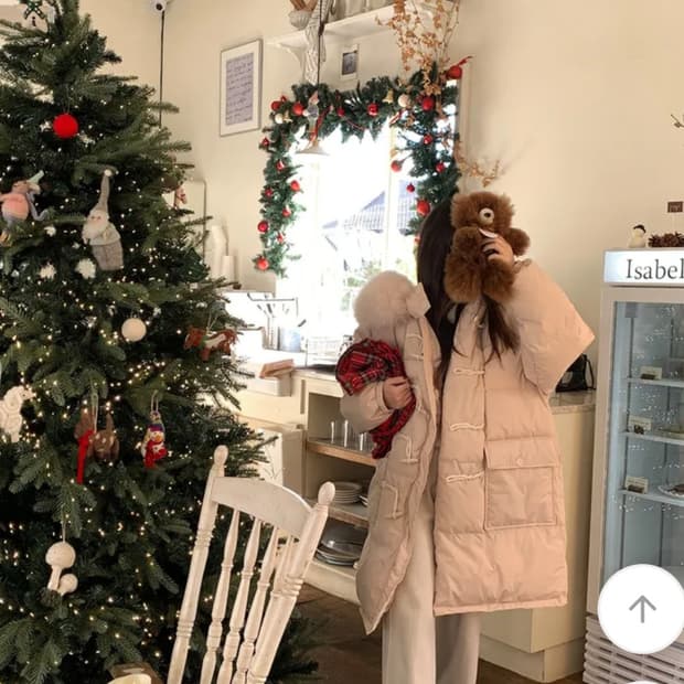 딸기우유 떡볶이 더플단추 퍼후드 패딩