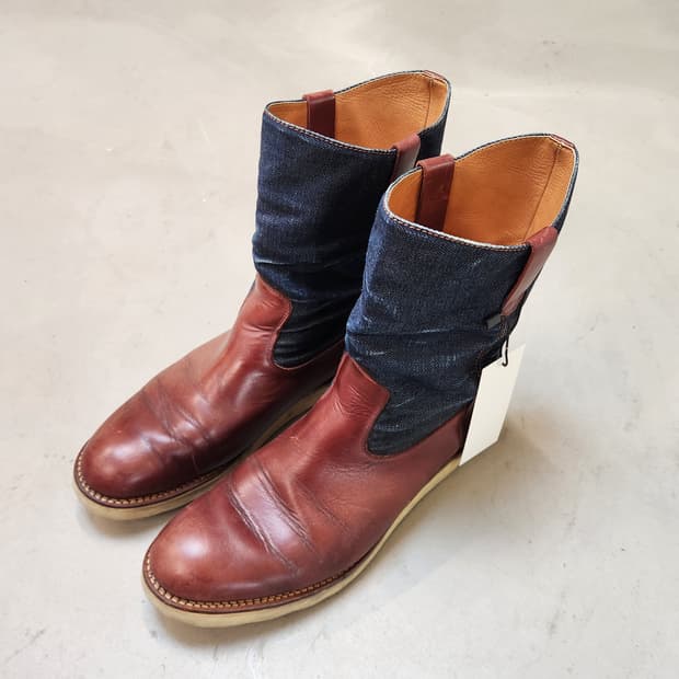 TENKUMARU 레더 데님 도킹 부츠