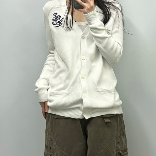 폴로 랄프로렌 자수로고 화이트 니트 가디건