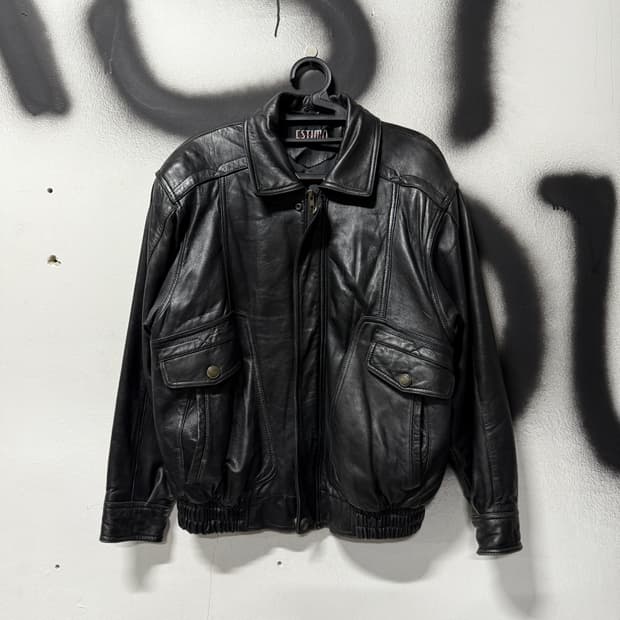 VTG 빈티지 100% 쉽스킨 리얼 레더 가죽 블루종 자켓