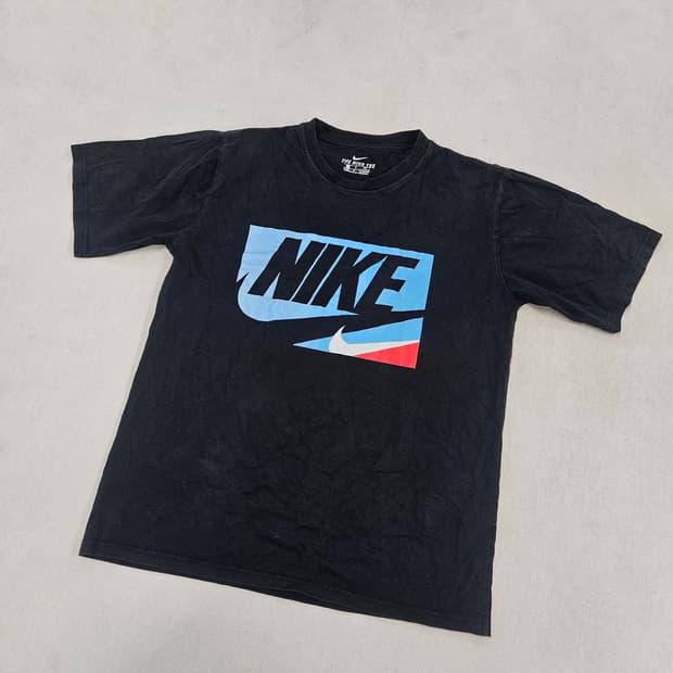 L 나이키 블루 레드 블록 그래픽 반팔티 0604Y2