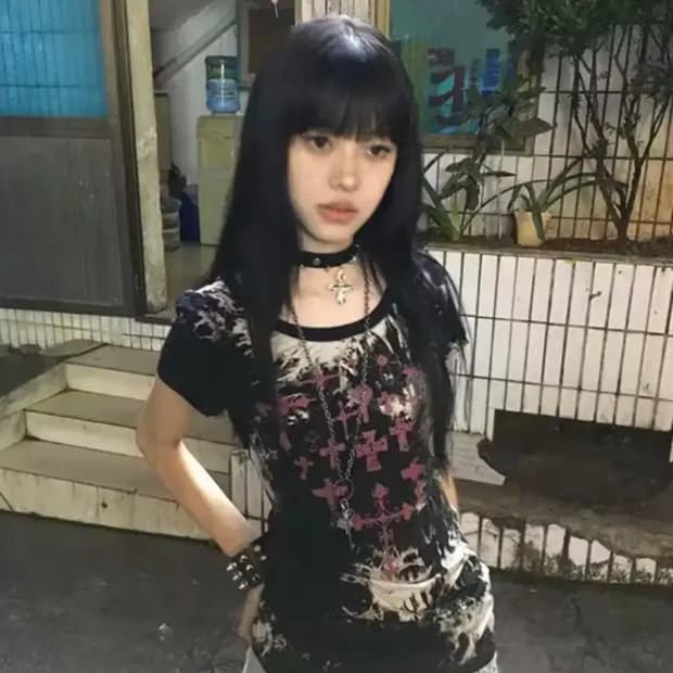 y2k 그런지 미학 타투 프린트 티셔츠