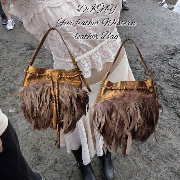 DKNY Fur feather Western leather Bag