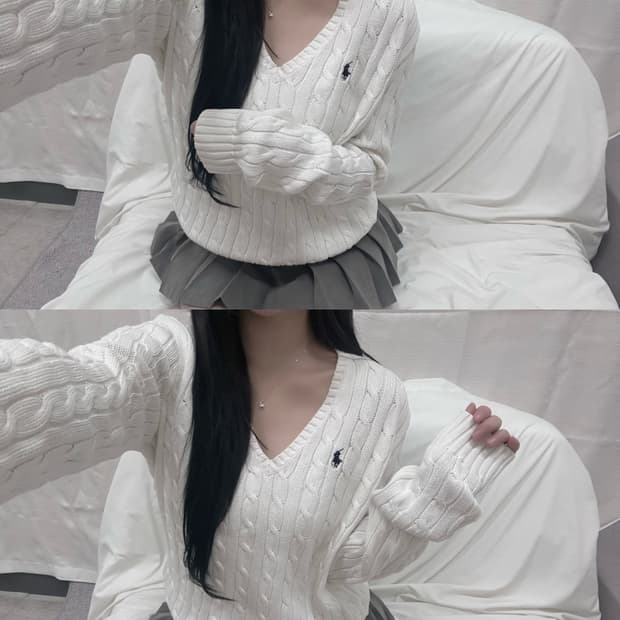폴로랄프로렌 화이트 꽈배기 니트