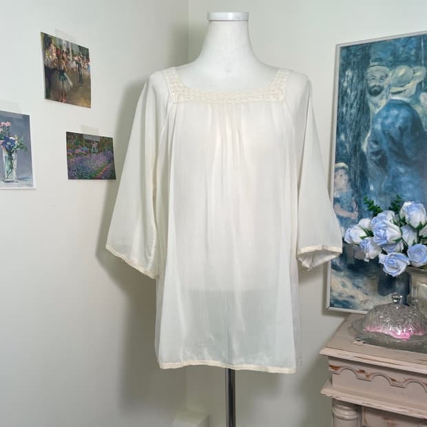 butter ivory loose lace trim blouse